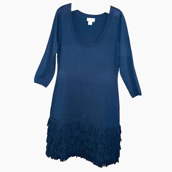 Soft Surroundings Theodora Fringe Black Sweater Dress Medium - Picture 2 of 8